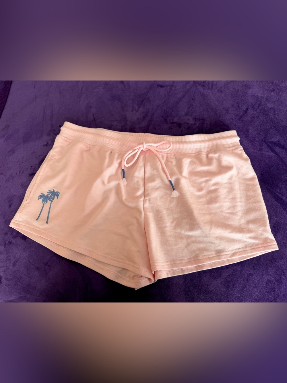 Women's Pink Drawstring Lounge Shorts with Palm Accent
